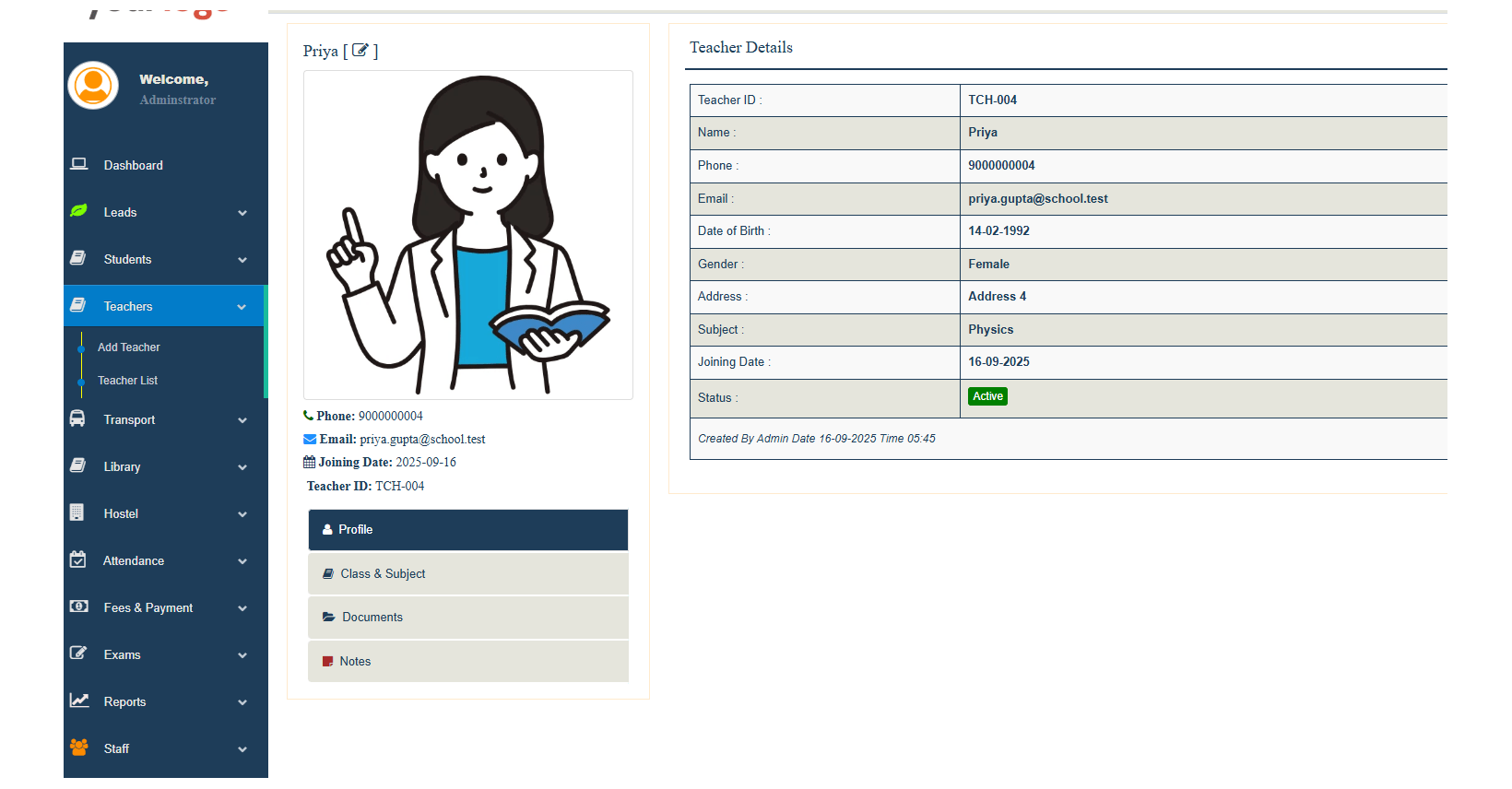 Teachers Management Module